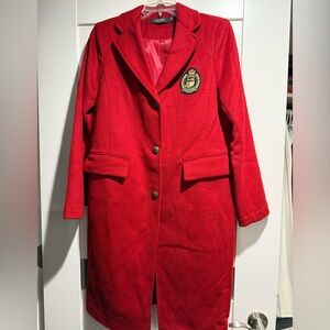 New Ralph Lauren Red Coat with Embroidered Crest Size 6